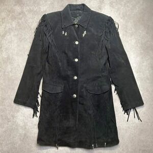 Scully Black Suede Leather Fringe Western Concho Jacket Coat Women 6